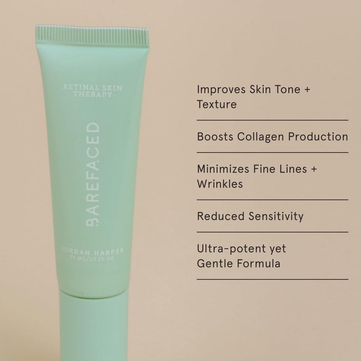 Barefaced retinal serum texture spread on skin showing lightweight absorption