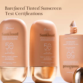 Barefaced Sunkissed tube next to a 50g scale showing compact size for daily convenience