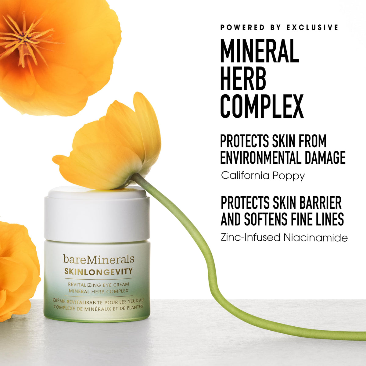 bareMinerals active ingredients display with niacinamide and antioxidants benefits