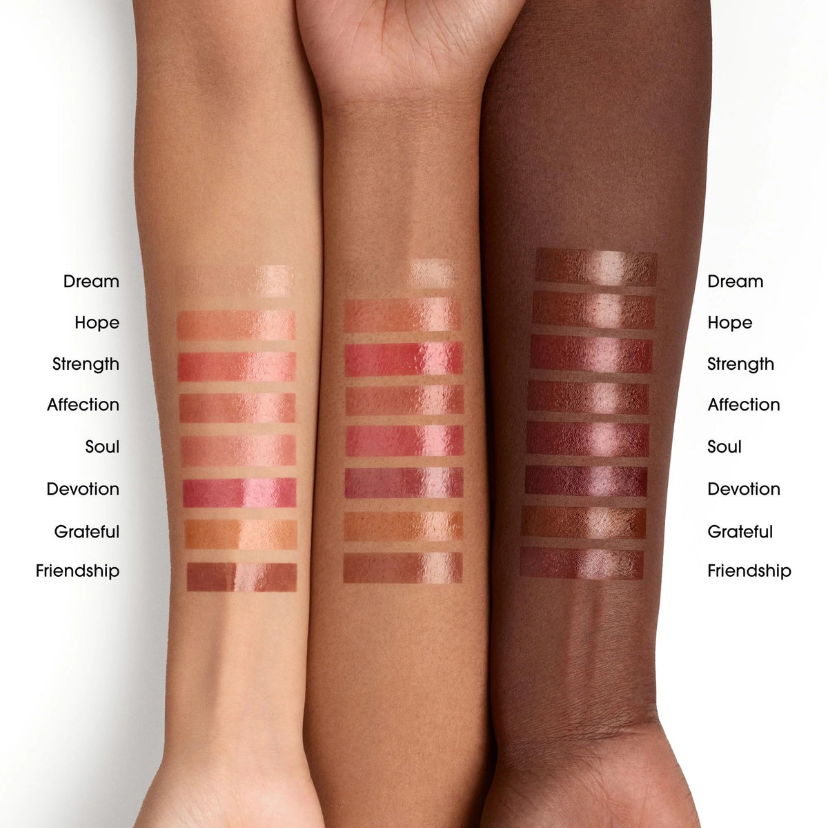 bareMinerals on-model lips in daylight showing dewy natural shine