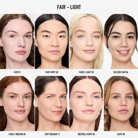 bareMinerals brush buffing powder on skin demonstrating buildable coverage benefit