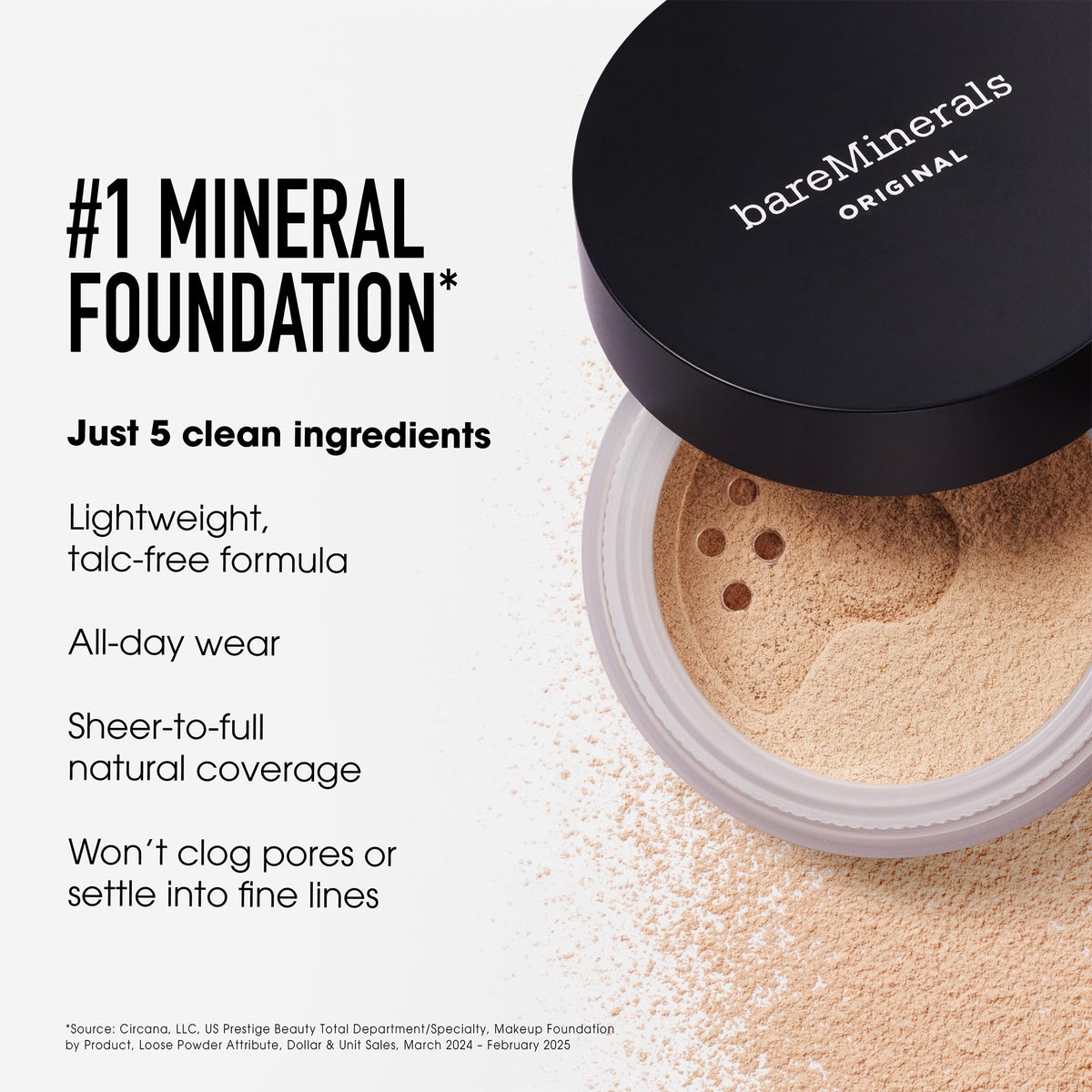 bareMinerals makeup brush applying powder for buildable coverage benefit