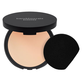 bareMinerals compact front view showing sleek matte case and shade label for easy identification