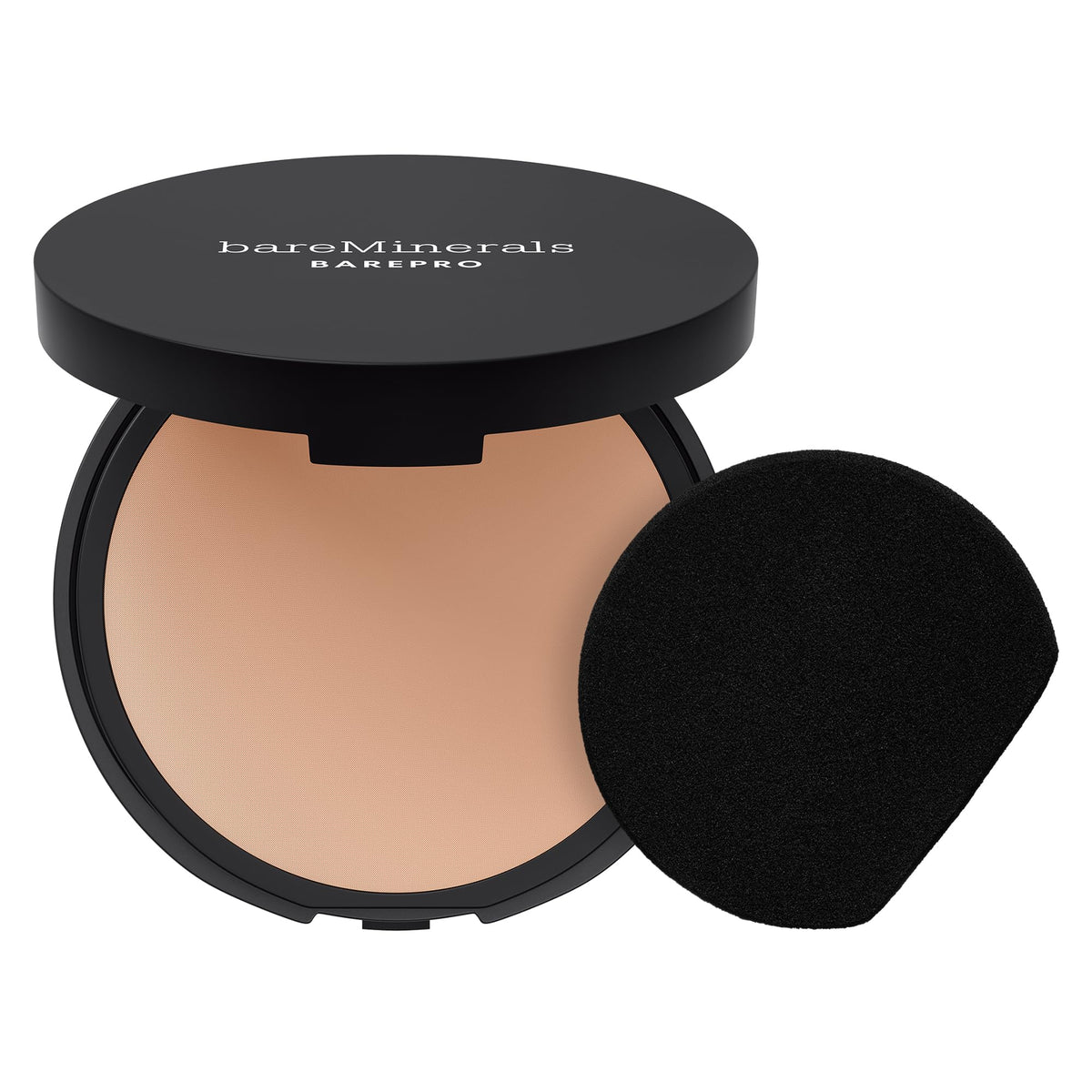 bareMinerals compact front view showing sleek case and shade label, travel-friendly benefit