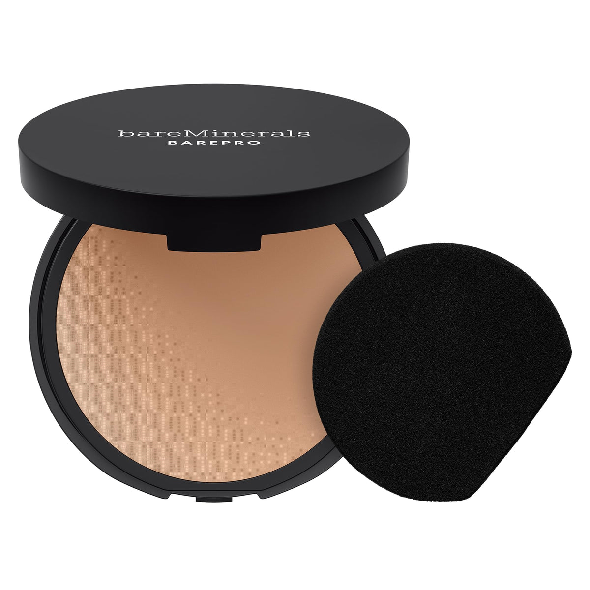 bareMinerals compact front view showing sleek matte case and branding benefit portable coverage
