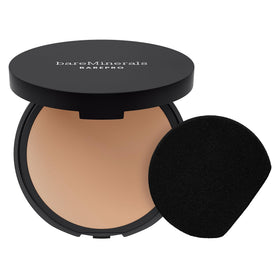 bareMinerals compact front view showing sleek matte case and branding benefit portable coverage