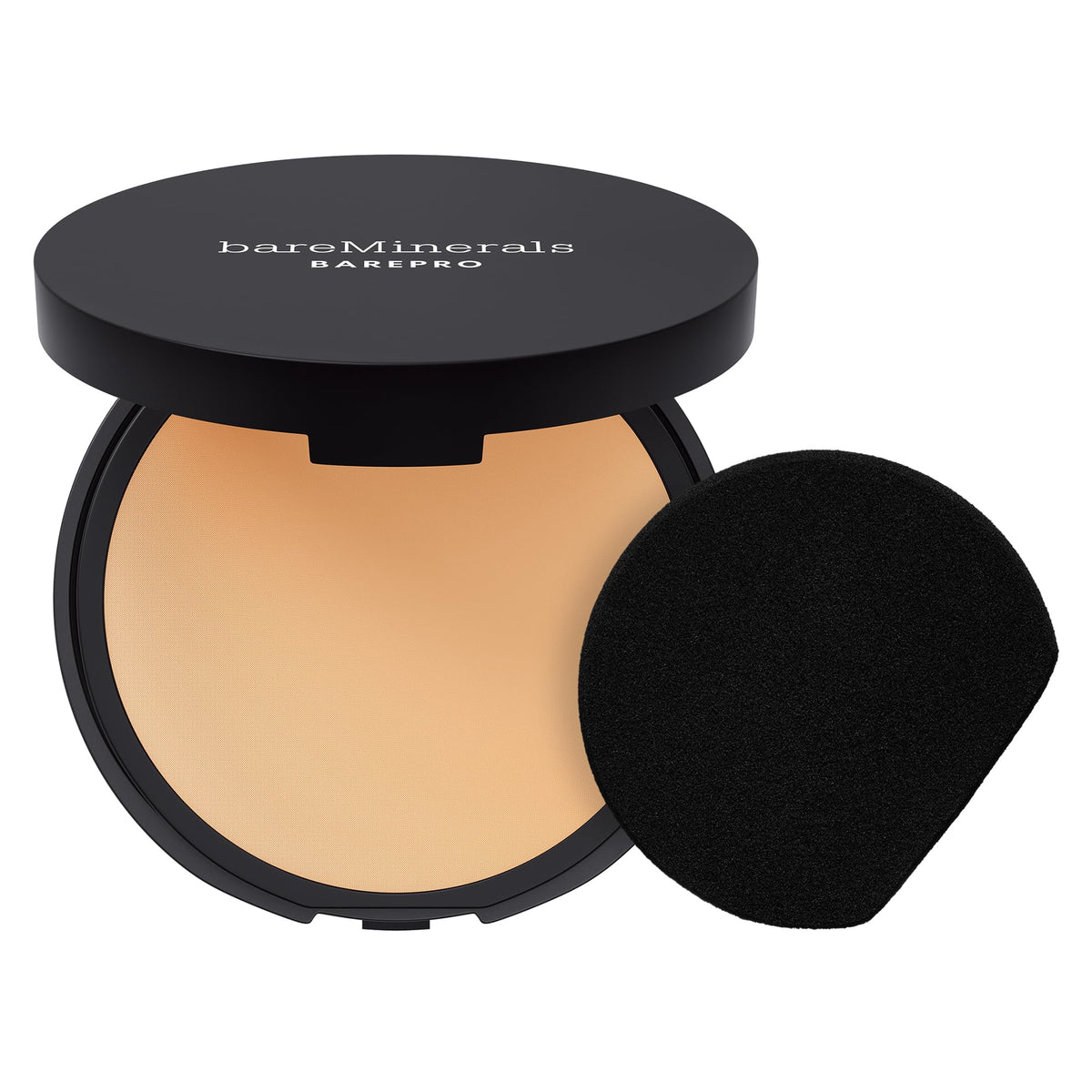 bareMinerals compact front showing Light 20 Warm shade and matte finish benefits