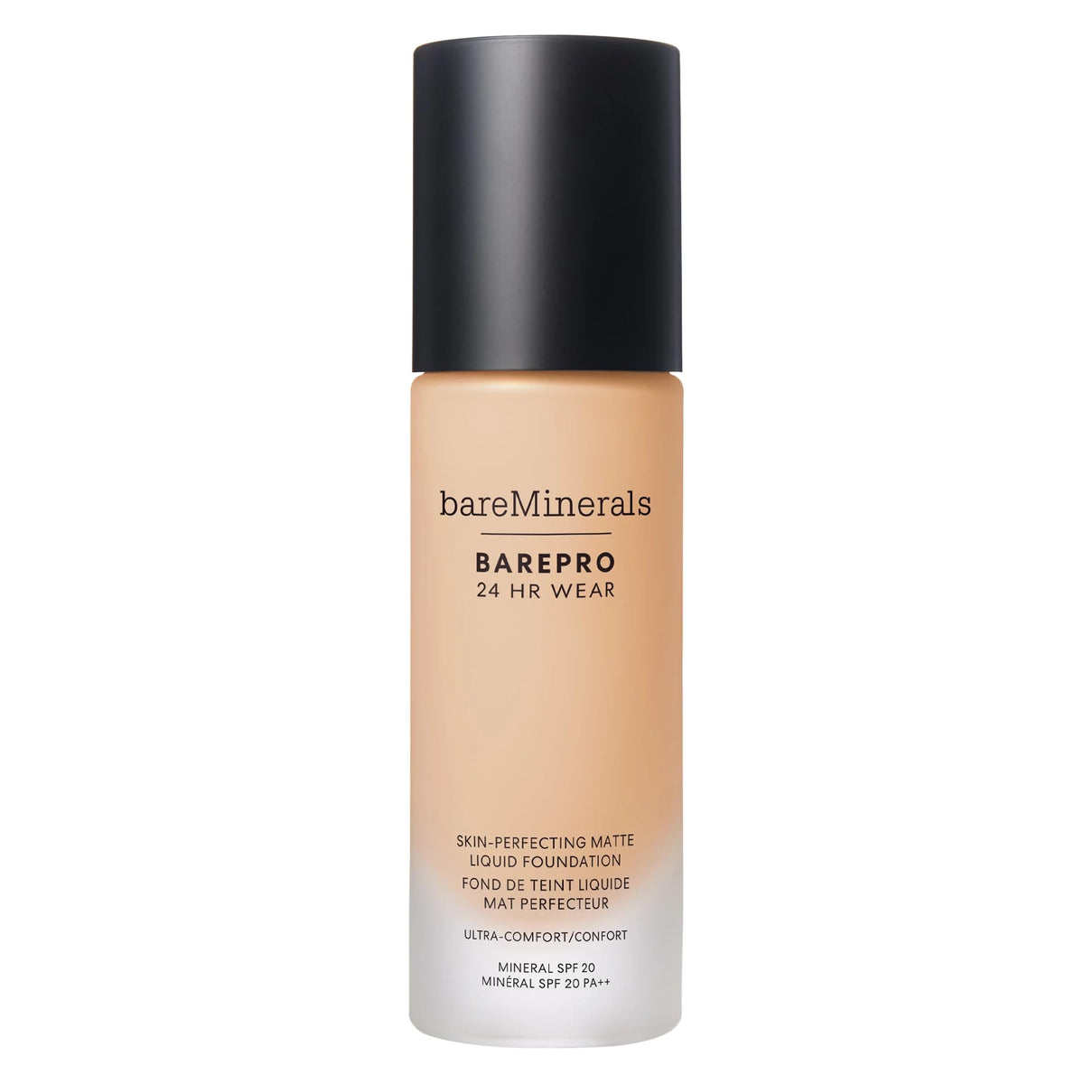 bareMinerals foundation front packaging showing bottle and label benefits