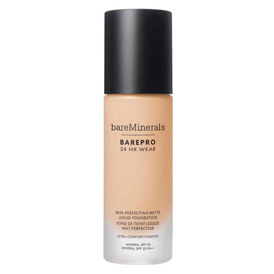 bareMinerals foundation front packaging showing bottle and label benefits