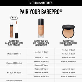 bareMinerals BAREPRO side-by-side shades illustrating shade range for matching