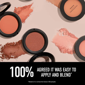 bareMinerals blush on brush demonstrating creamy application and effortless blending