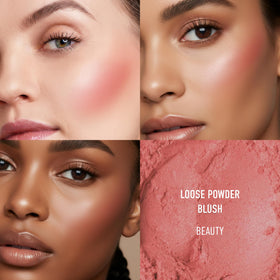bareMinerals open pot top view revealing loose mineral blush texture and color payoff