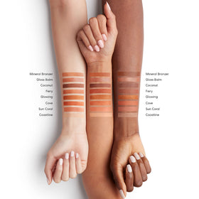 bareMinerals bronzer on model in warm light showing healthy-looking radiance