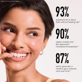 bareMinerals Call My Blush applied on cheeks in lifestyle scene showing subtle glow