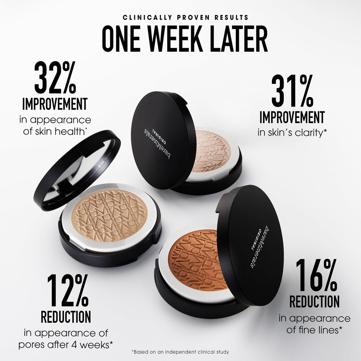 bareMinerals compact held in hand to show size and portability benefit