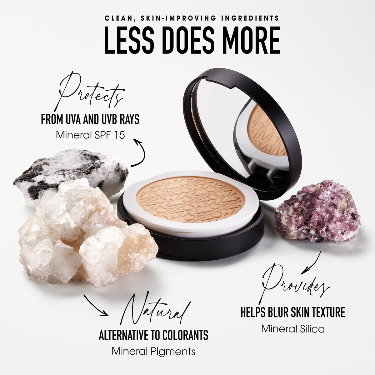 bareMinerals compact beside mirror in lifestyle scene for quick touch-ups