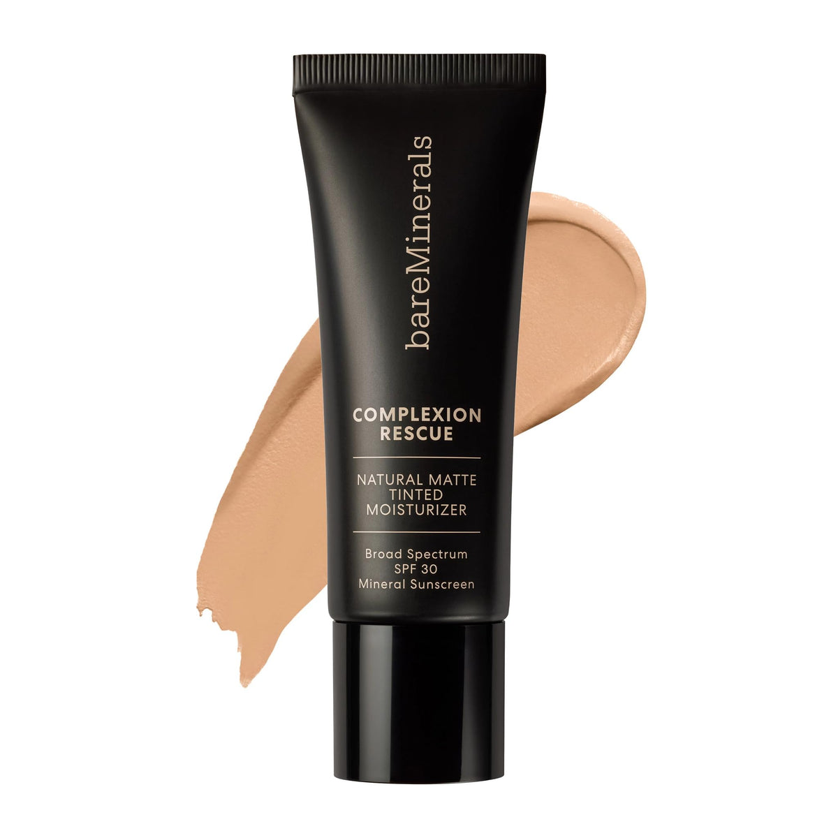 bareMinerals front packaging showing shade Suede 04 and benefit of matte finish
