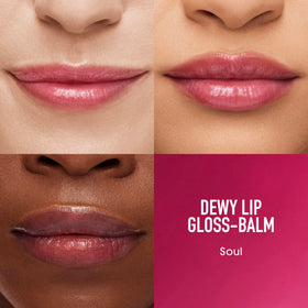 bareMinerals gloss-balm swiped on lips for dewy shine and hydrated look