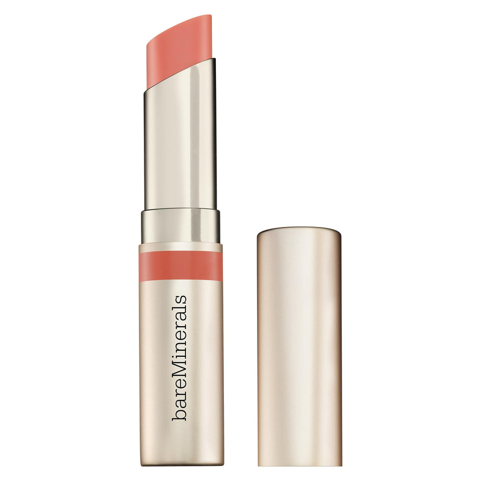 bareMinerals front packaging showing compact gloss-balm and shade name for easy selection