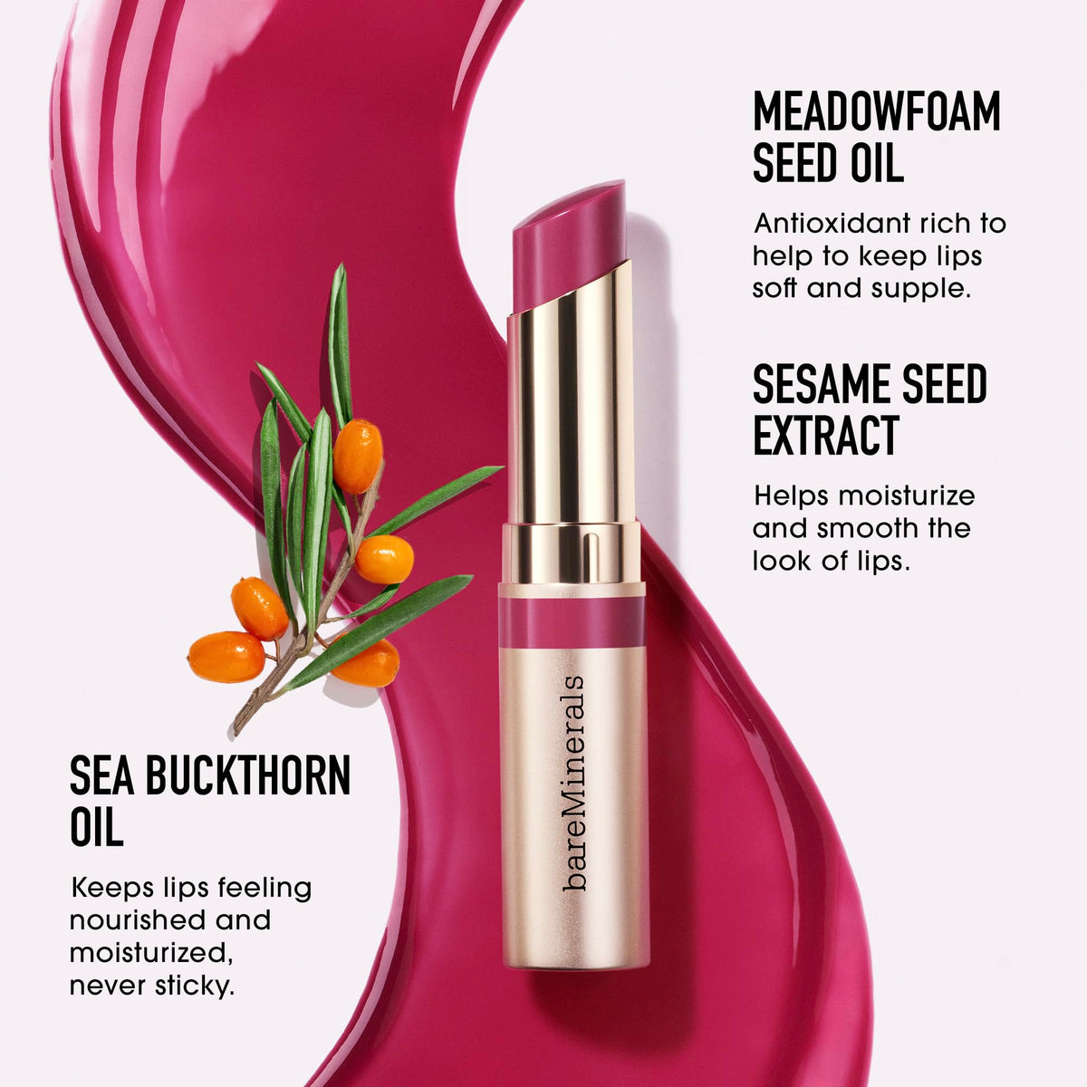 bareMinerals gloss-balm beside coin to show size and travel-friendly convenience