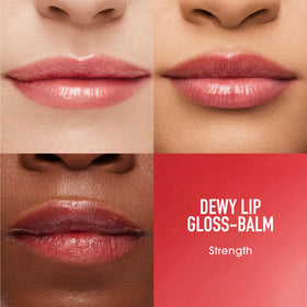 bareMinerals swatch on lips showing sheer color and juicy shine instantly