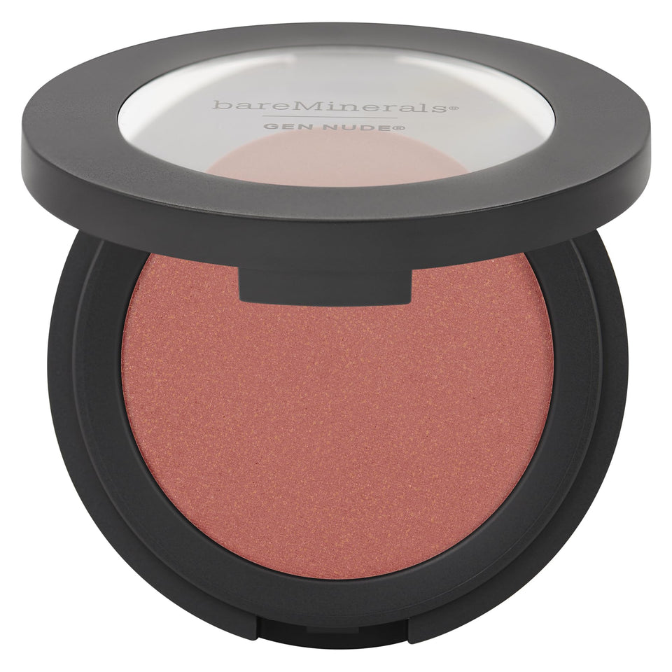 bareMinerals compact front view of On the Mauve showing shade and packaging benefit visible color