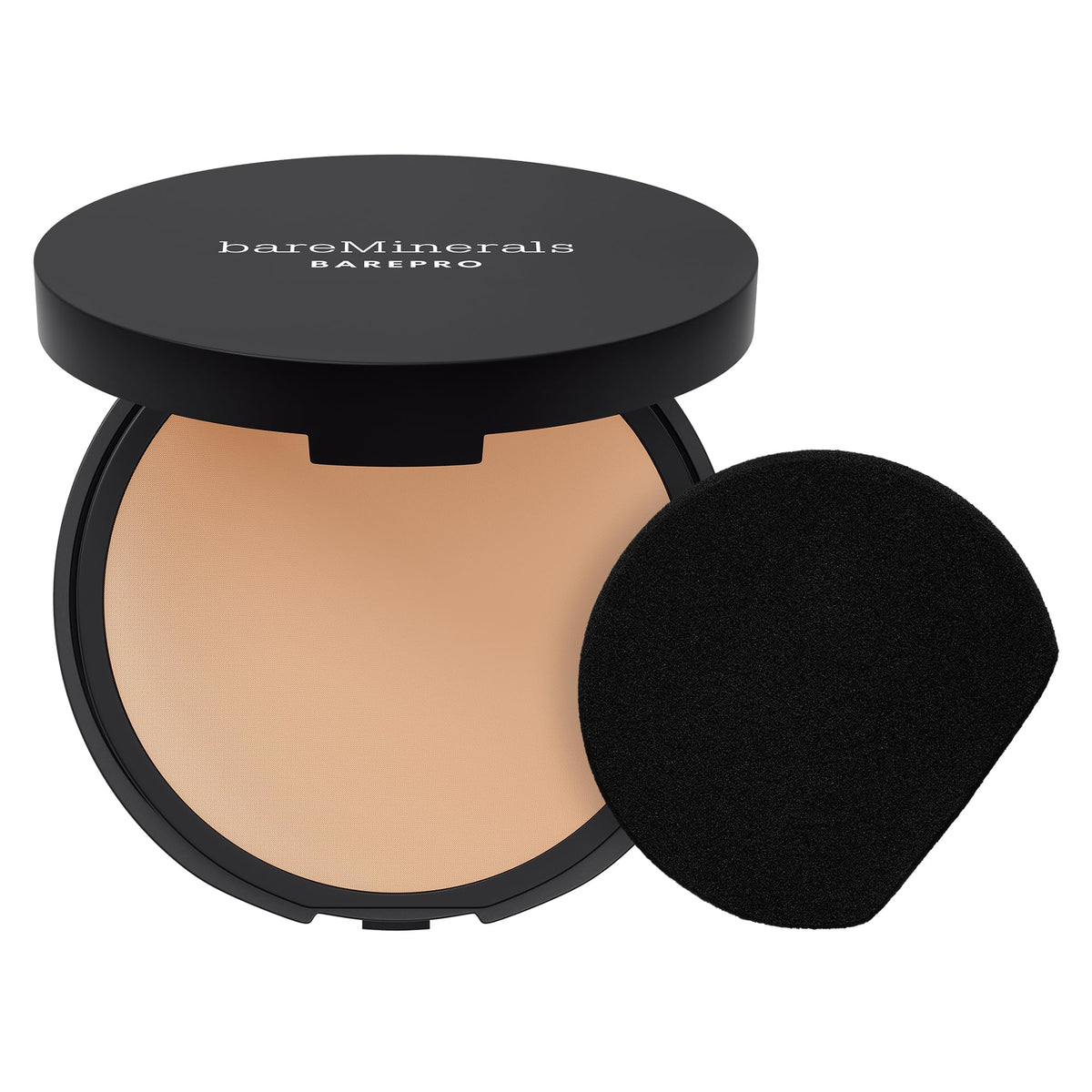 bareMinerals compact front view showing slim matte case and shade indicator, easy-carry benefit