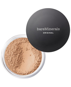 bareMinerals jar front view showing medium beige shade and compact design benefit
