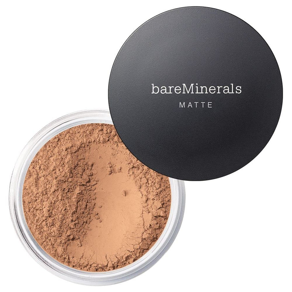 bareMinerals front packaging showing shade 18 Medium Tan and matte finish benefit