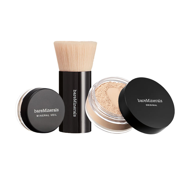 bareMinerals front packaging showing kit contents and shade benefits