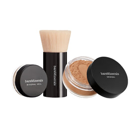 bareMinerals front packaging showing Medium Tan kit and brand clarity benefit