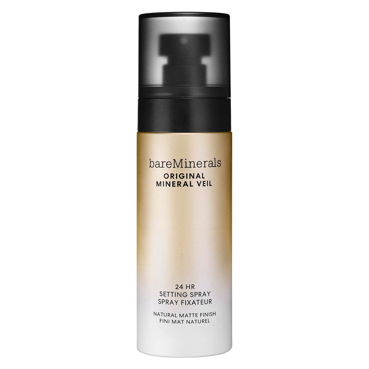 bareMinerals front packaging showing bottle and branding, conveys reliable matte hold