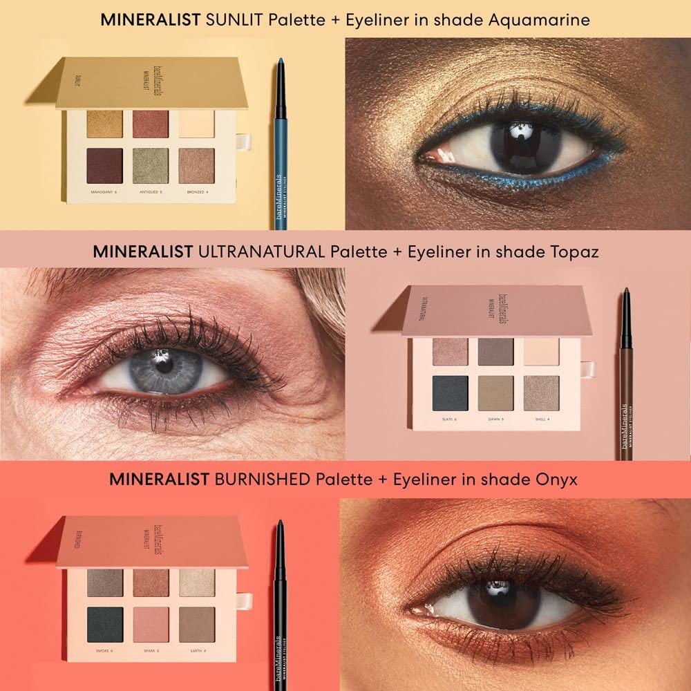 bareMinerals eyeliner beside a coin showing compact travel-friendly size
