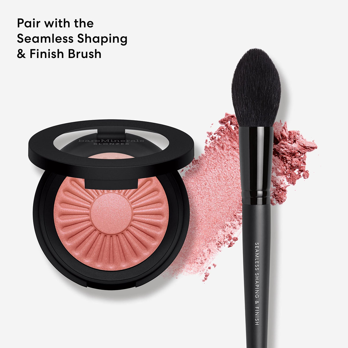 bareMinerals compact held in hand showing product scale and portability
