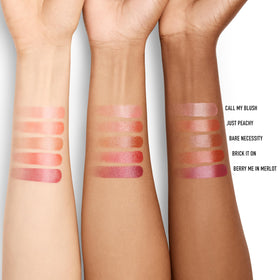 bareMinerals swiped texture of Just Peachy showing blendable color and dewy finish