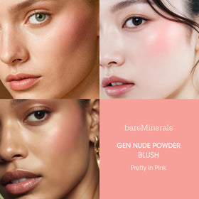 bareMinerals swatch of Pretty in Pink on skin showing diffuse color benefit: natural-looking flush
