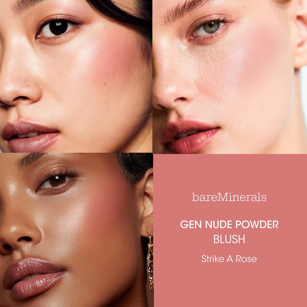 bareMinerals swatch on forearm illustrating buildable rose color payoff