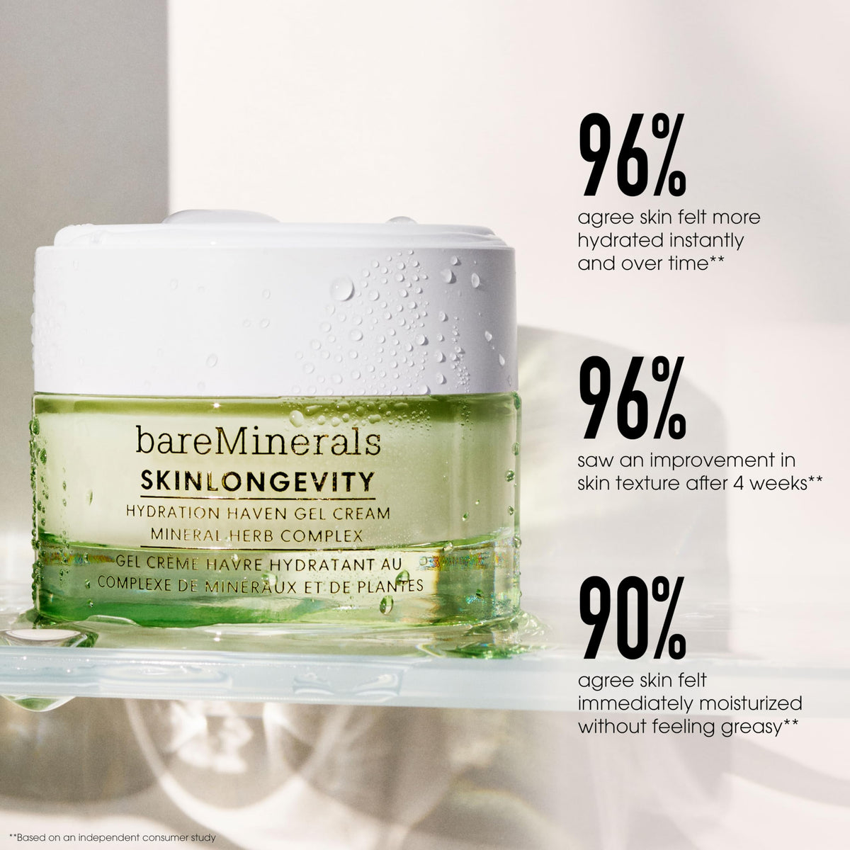 bareMinerals hand demo spreading gel for quick, non-greasy hydration