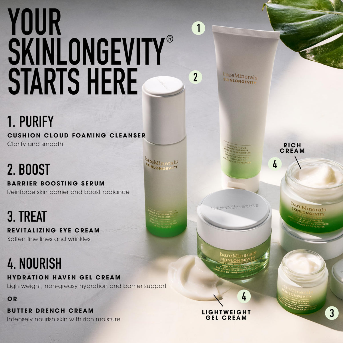 bareMinerals back label close-up showing ingredient highlights and benefits