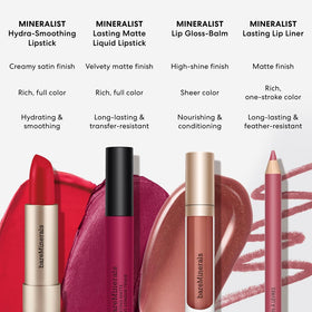 bareMinerals product applied on lips in lifestyle shot for hydrated glossy look