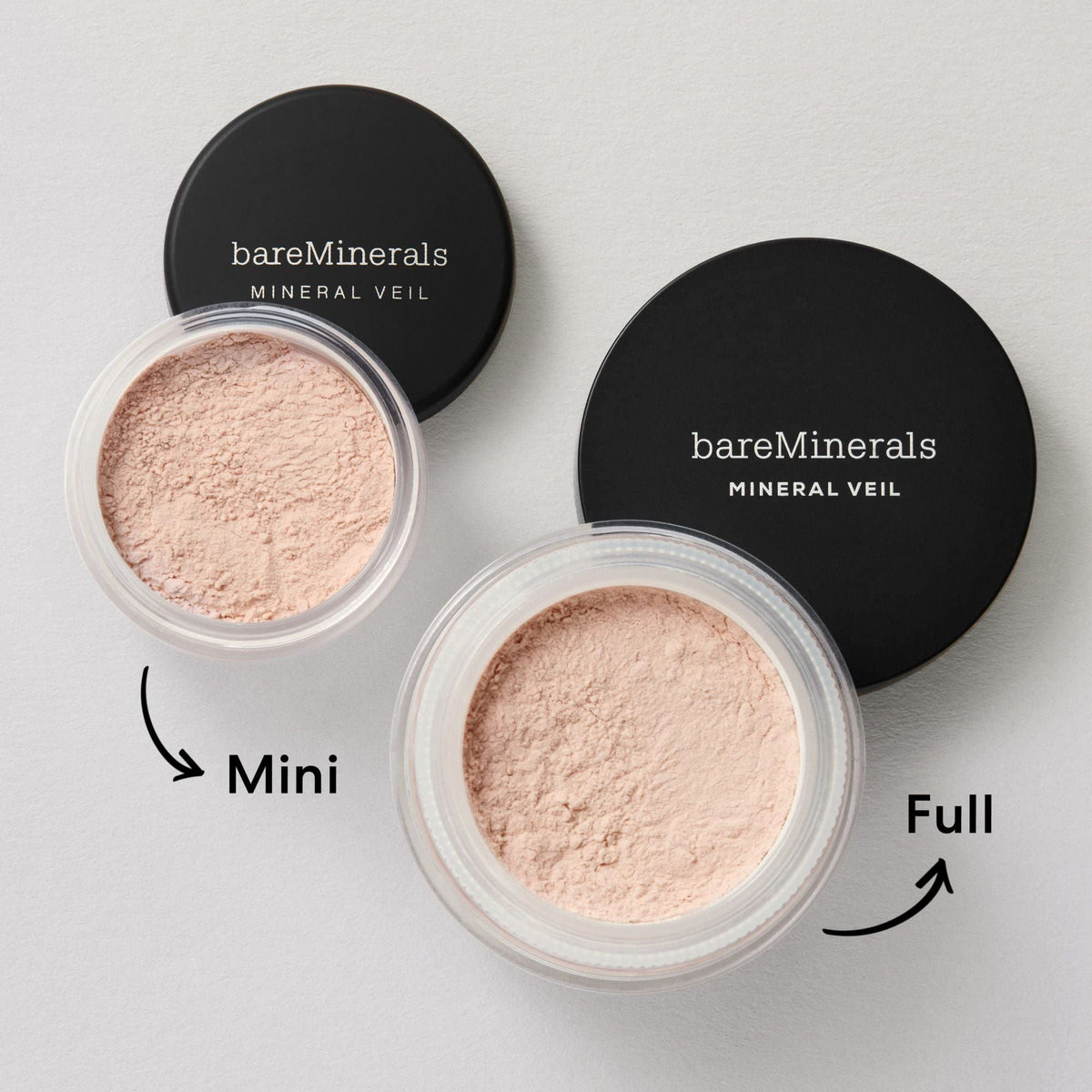 bareMinerals lifestyle flatlay with brush and mirror for on-the-go touchups