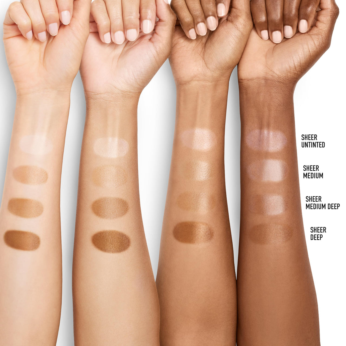 bareMinerals on model with medium skin illustrating natural finish and hydrated appearance