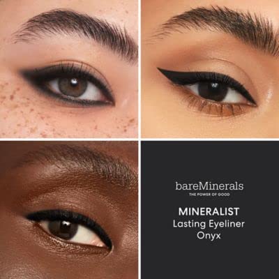 bareMinerals Onyx swatched on arm showing rich pigment payoff benefit