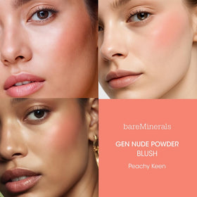 bareMinerals blush pan close-up highlighting silky surface and mineral pearl finish for smooth blend