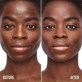 bareMinerals brush applying powder, demonstrates smooth application and oil control