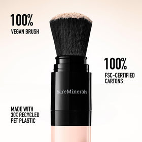 bareMinerals powder inside makeup bag, suggests easy touch-ups on the go