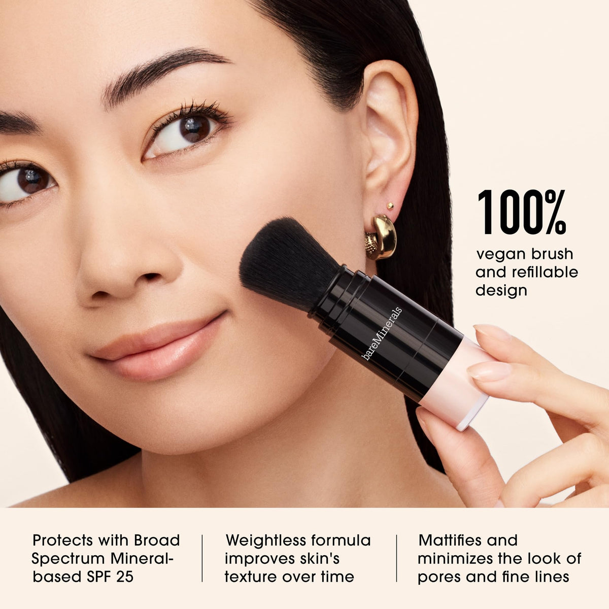 bareMinerals open sifter detail, displays controlled dispensing for no-waste use