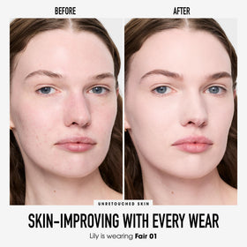 bareMinerals open jar with powder swatch demonstrating finish