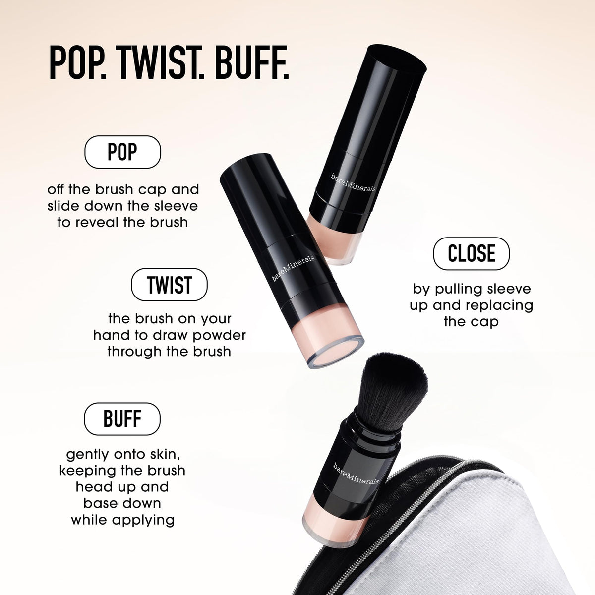bareMinerals powder size comparison with everyday items, indicates portable convenience
