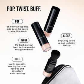 bareMinerals powder size comparison with everyday items, indicates portable convenience